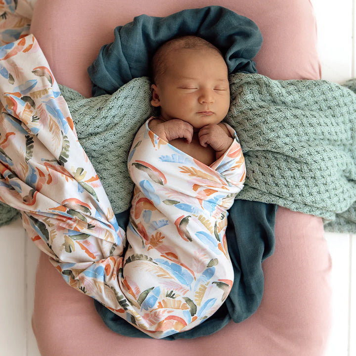 Snuggle Hunny Baby Jersey Wrap & Topknot Set - Summer Palm