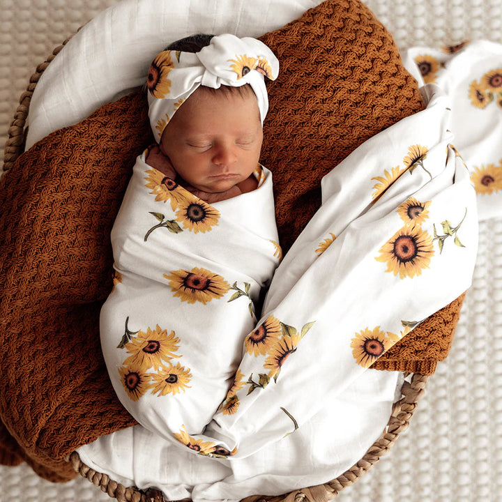 Snuggle Hunny Baby Jersey Wrap & Topknot Set - Sunflower