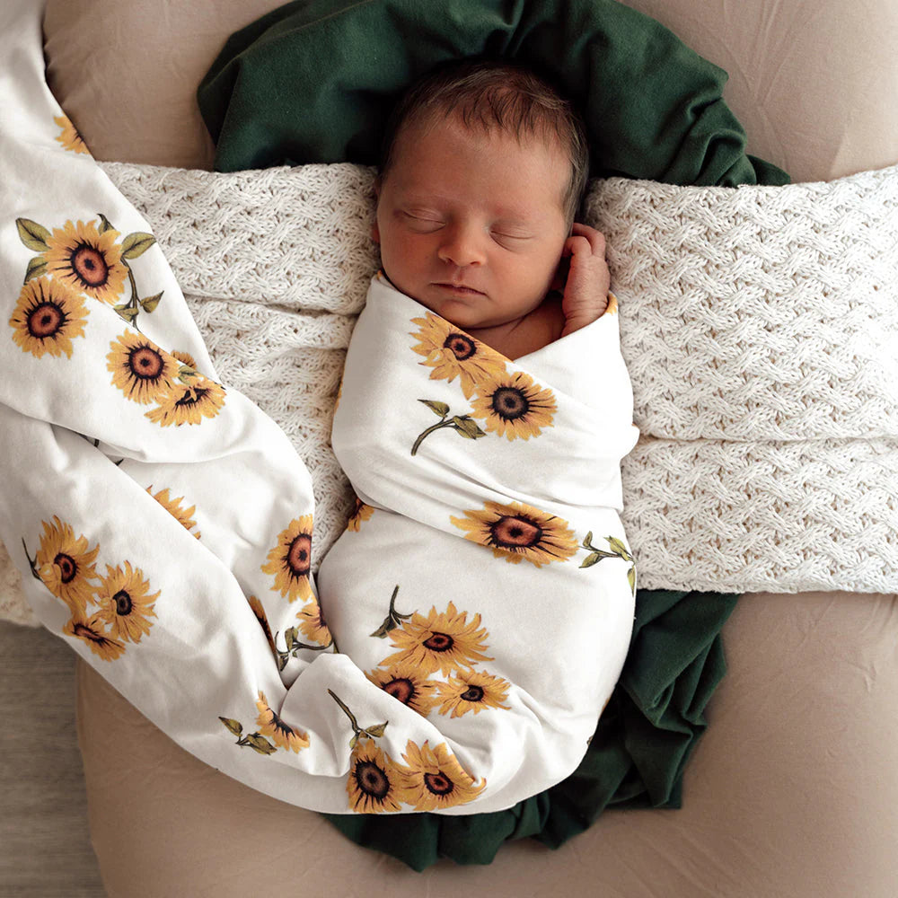 Snuggle Hunny Baby Jersey Wrap & Topknot Set - Sunflower