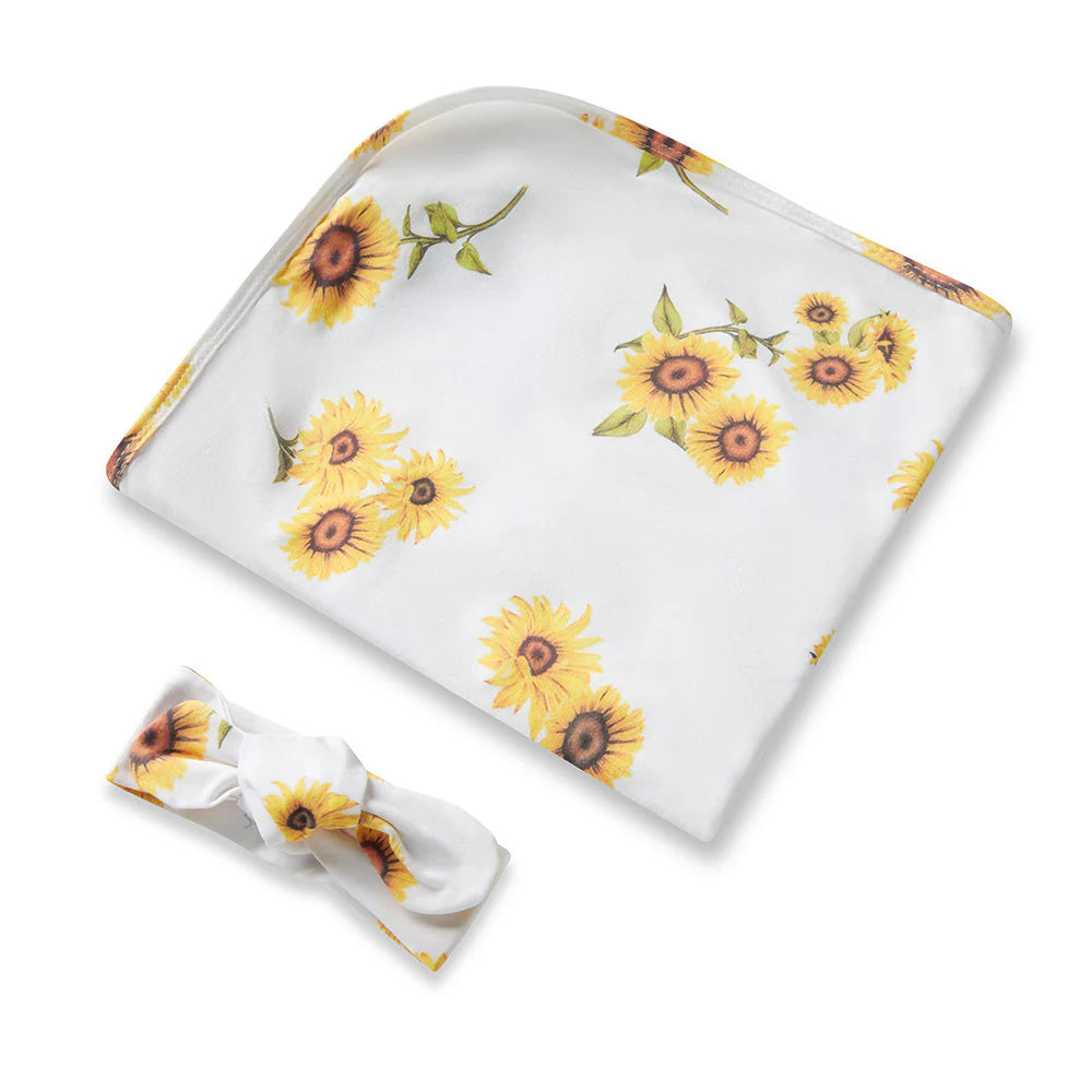 Snuggle Hunny Baby Jersey Wrap & Topknot Set - Sunflower