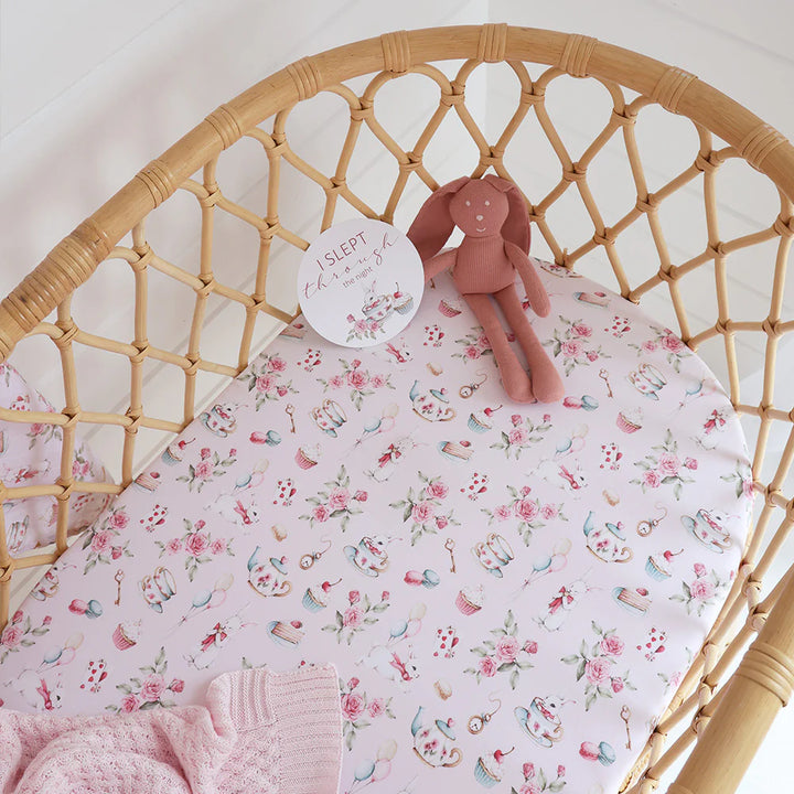 Snuggle Hunny Bassinet Sheet & Change Pad Cover - Alice’s Tea Party