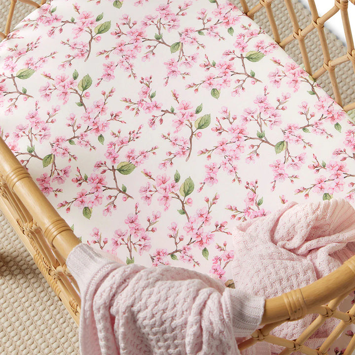 Snuggle Hunny Bassinet Sheet & Change Pad Cover - Cherry Blossom