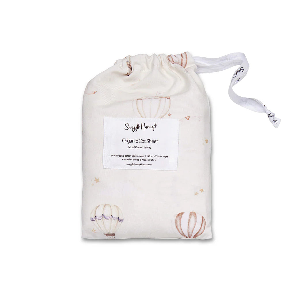 Snuggle Hunny Organic Fitted Jersey Cotton Cot Sheet - Up & Away