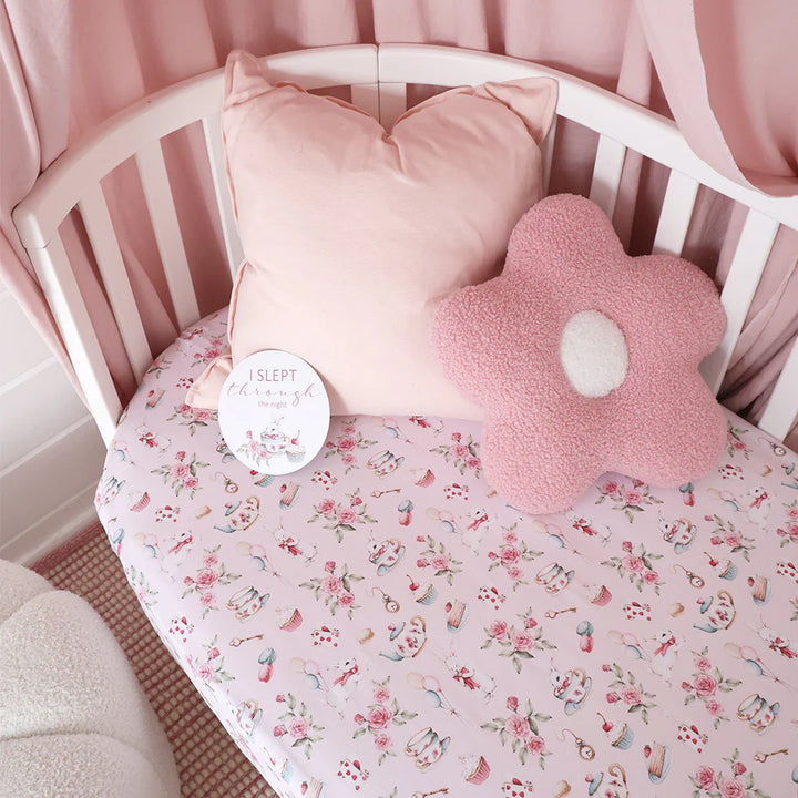 Snuggle Hunny Organic Fitted Jersey Cotton Cot Sheet - Alice’s Tea Party