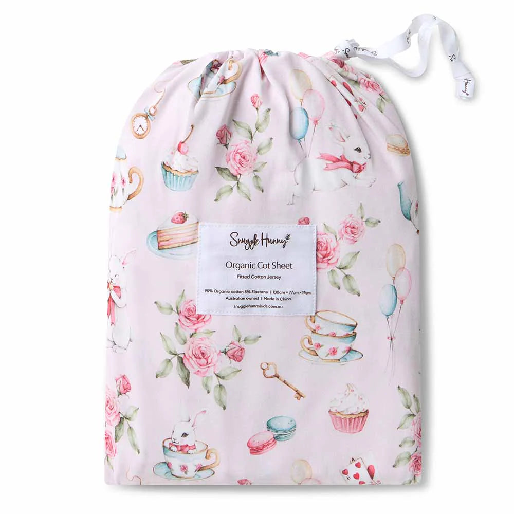 Snuggle Hunny Organic Fitted Jersey Cotton Cot Sheet - Alice’s Tea Party