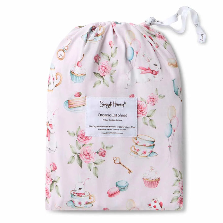 Snuggle Hunny Organic Fitted Jersey Cotton Cot Sheet - Alice’s Tea Party