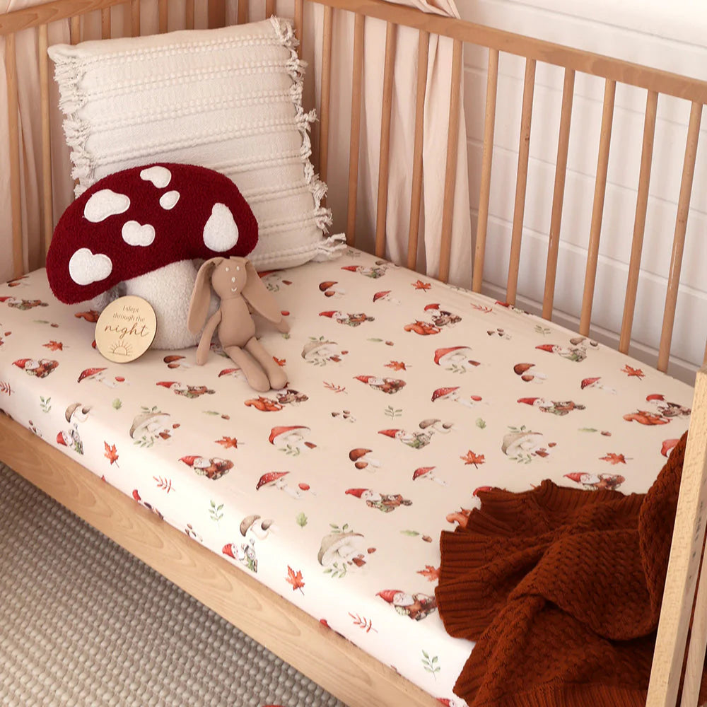 Snuggle Hunny Organic Fitted Jersey Cotton Cot Sheet - Gnomes