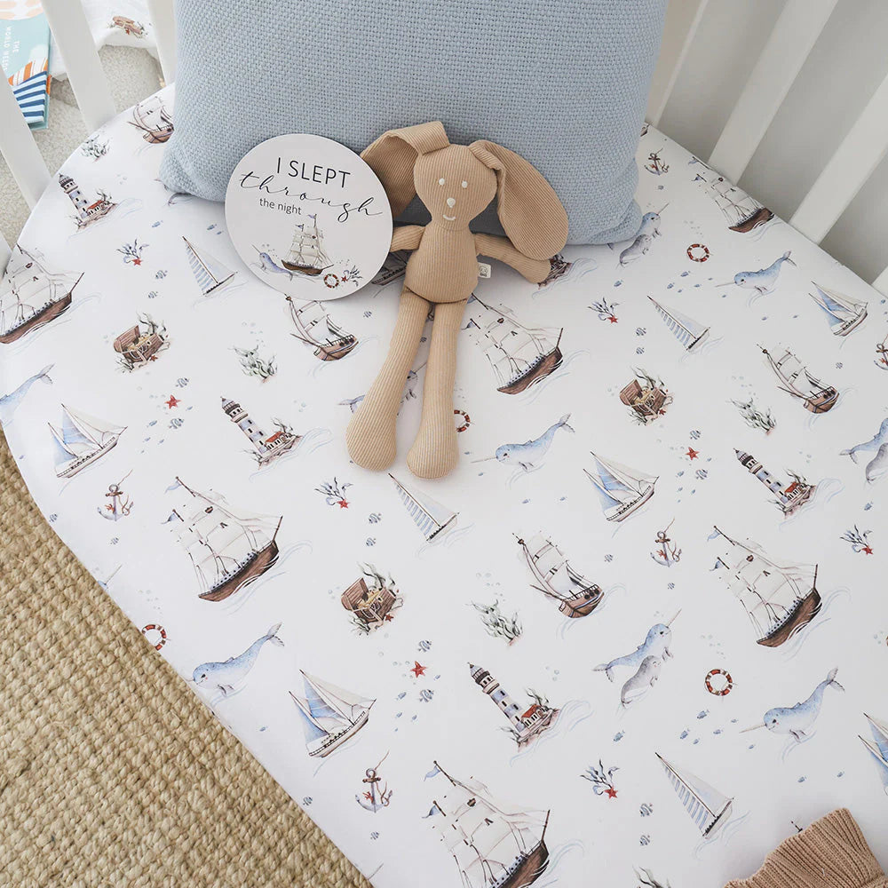Snuggle Hunny Organic Fitted Jersey Cotton Cot Sheet - Set Sail