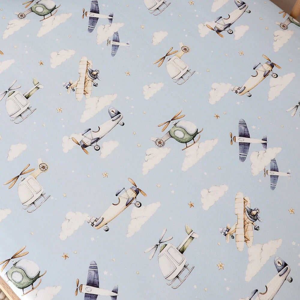 Snuggle Hunny Organic Fitted Jersey Cotton Cot Sheet - Taking Flight