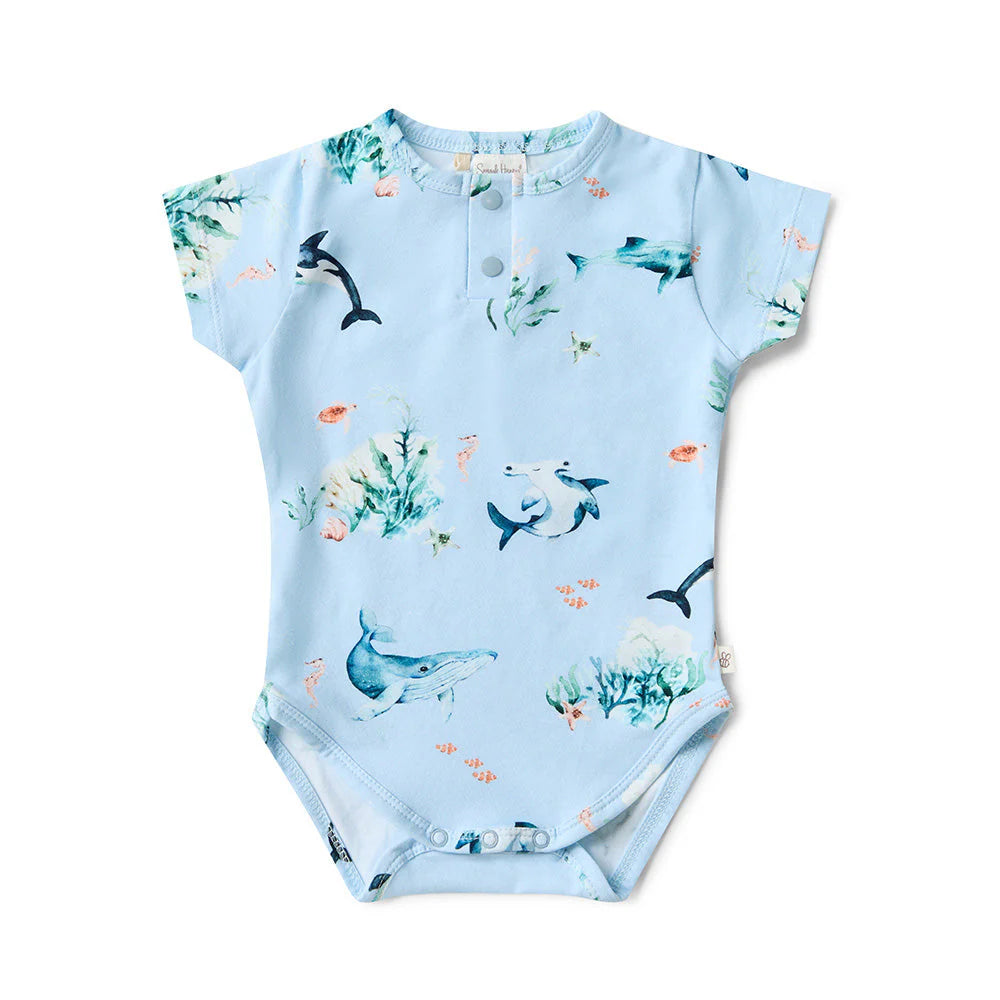 Snuggle Hunny Organic Short Sleeve Bodysuit - Blue Ocean