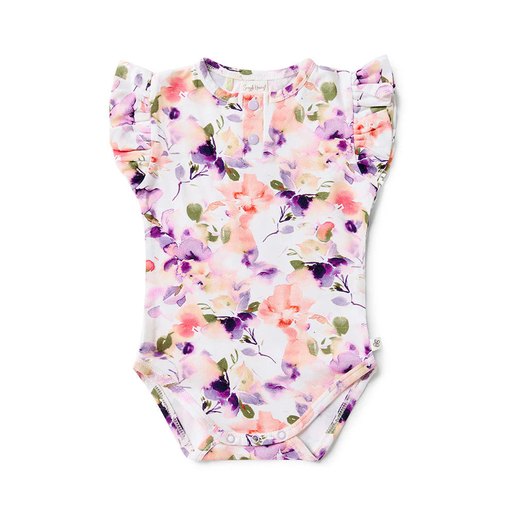 Snuggle Hunny Organic Short Sleeve Frill Bodysuit - Blushing Beauty