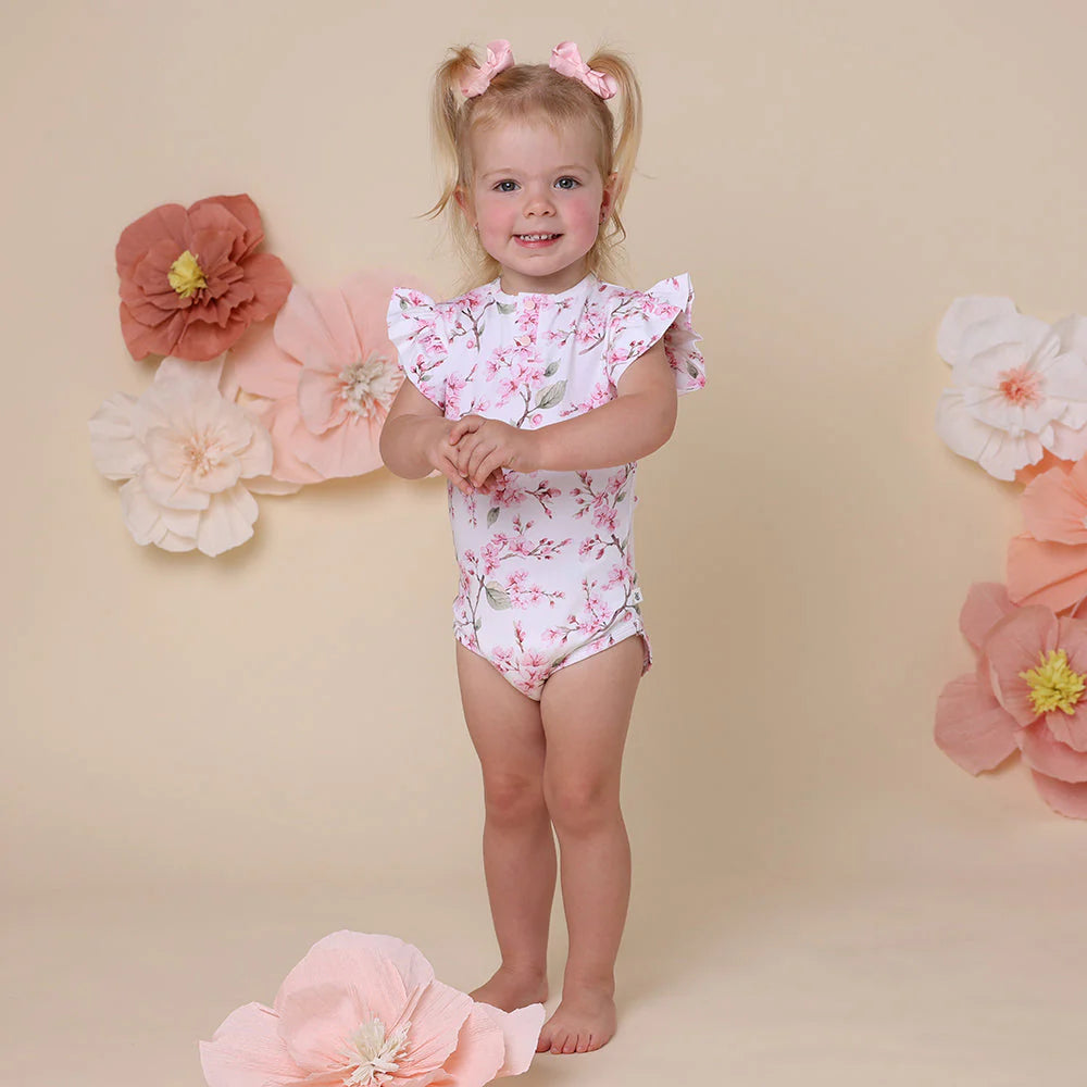 Snuggle Hunny Organic Short Sleeve Frill Bodysuit - Cherry Blossom