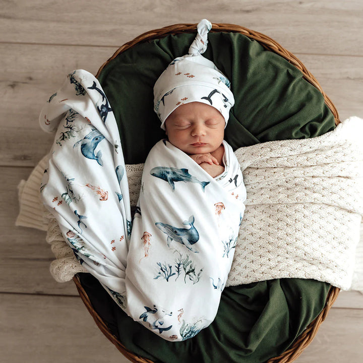 Snuggle Hunny Baby Jersey Wrap & Beanie Set - Ocean