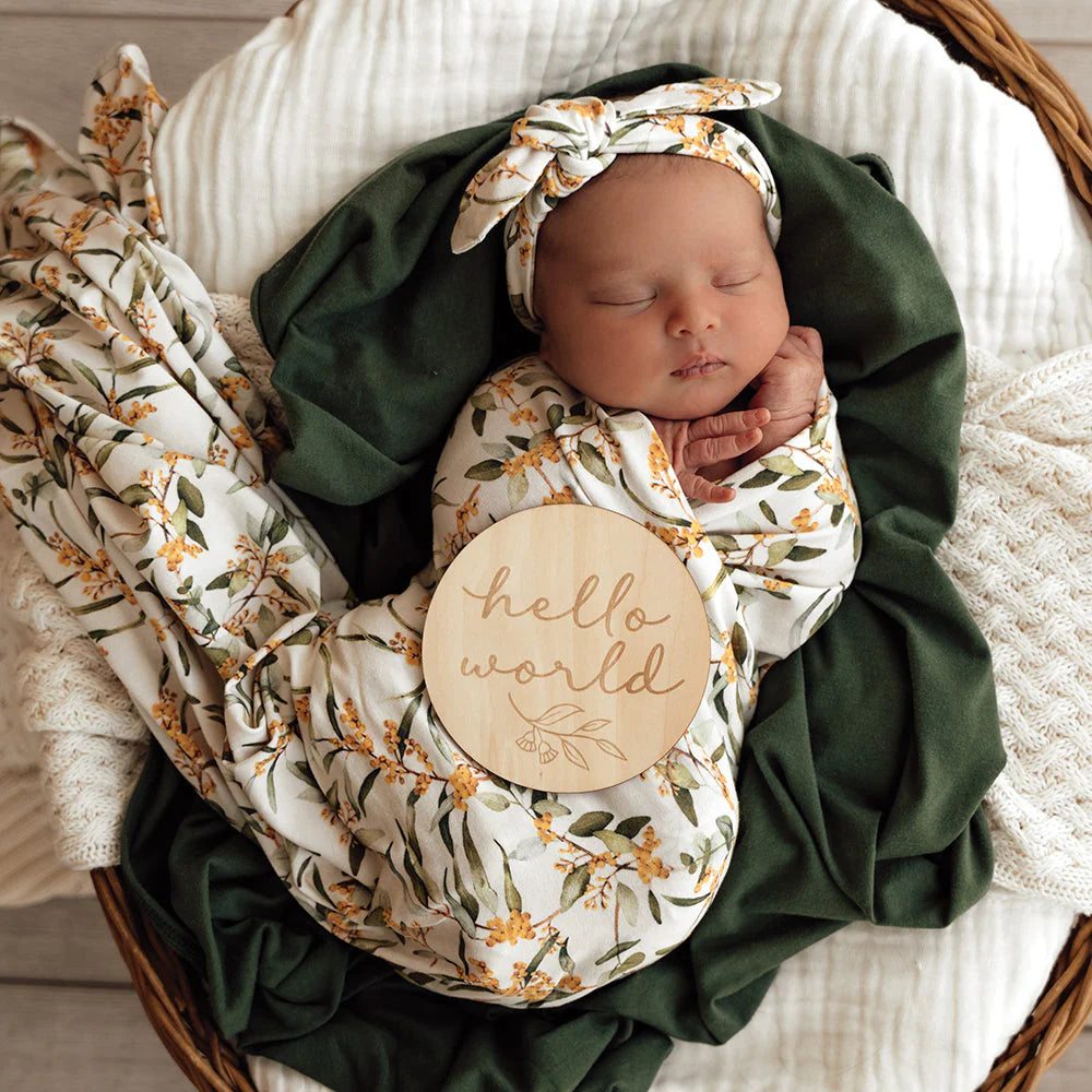 Snuggle Hunny Baby Jersey Wrap Topknot Set Golden Wattle The Thrifty Mumma