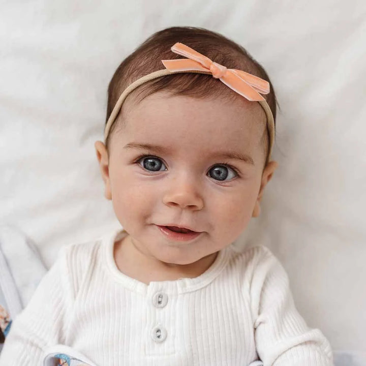 Snuggle Hunny Velvet Bow Stretchy Headband - Coral
