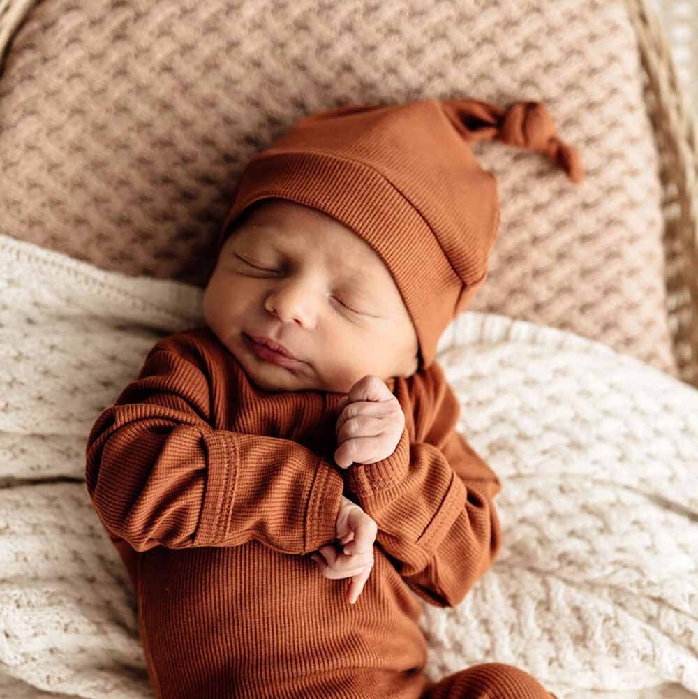Snuggle Hunny Organic Ribbed Knotted Beanie - Biscuit