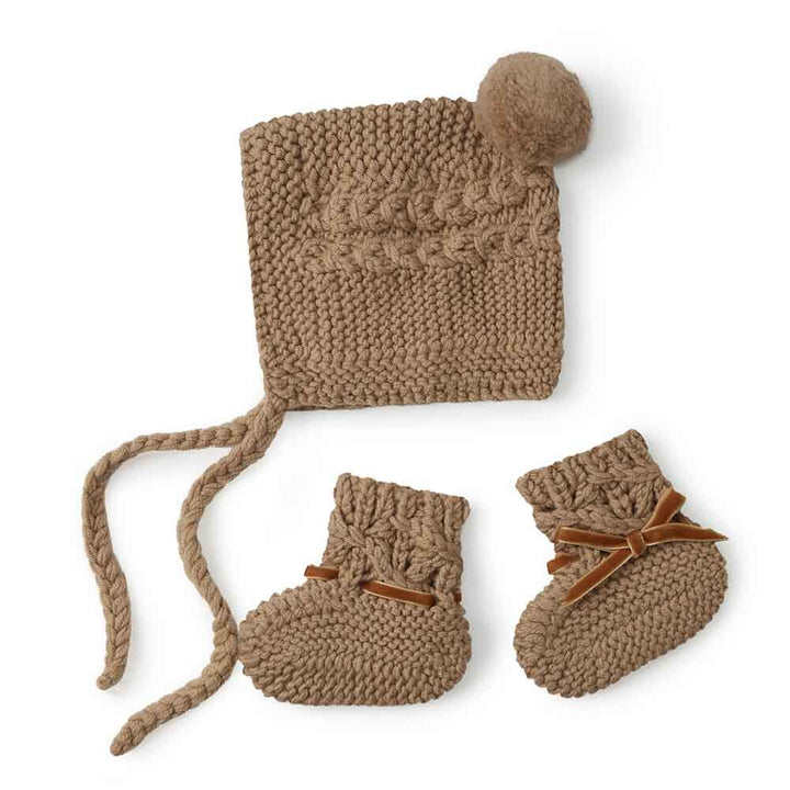 Snuggle Hunny Merino Wool Bonnet & Booties Set - Fawn