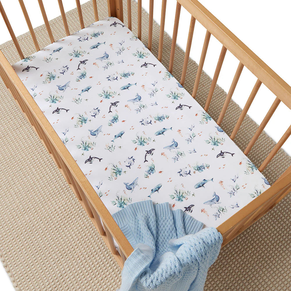 Snuggle Hunny Organic Fitted Jersey Cotton Cot Sheet Ocean – The
