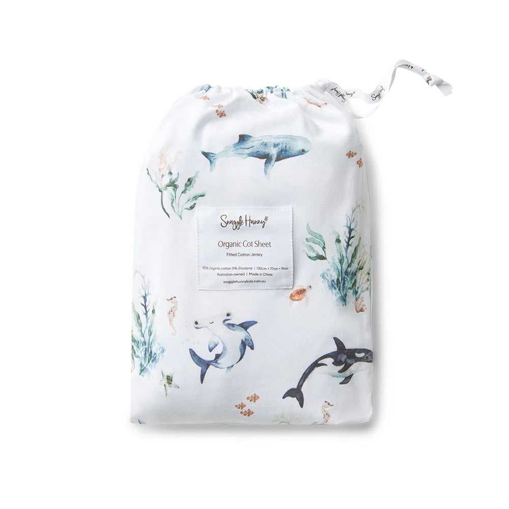 Snuggle Hunny Organic Fitted Jersey Cotton Cot Sheet Ocean – The
