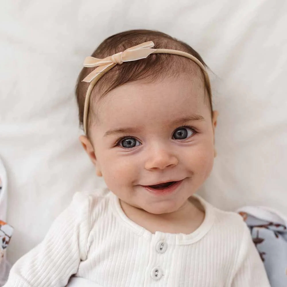 Snuggle Hunny Velvet Bow Stretchy Headband - Lychee