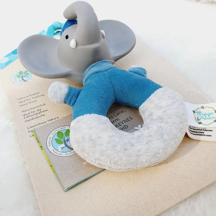 Alvin the Elephant - Soft Rattle with Organic Natural Rubber Head