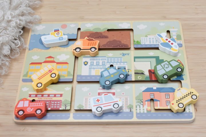 Traffic Maze Wooden Puzzle Board