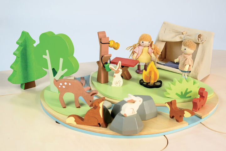 Wooden Toy Wildlife Camping Playset