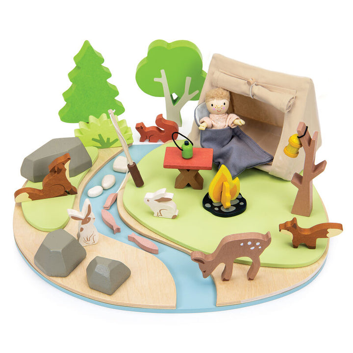 Wooden Toy Wildlife Camping Playset