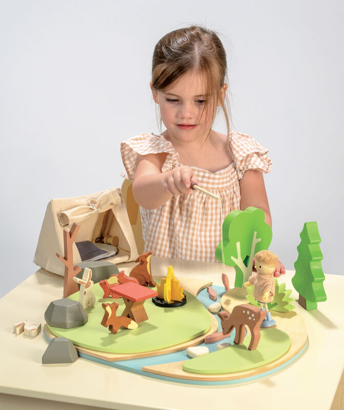 Wooden Toy Wildlife Camping Playset