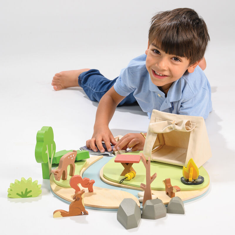 Wooden Toy Wildlife Camping Playset