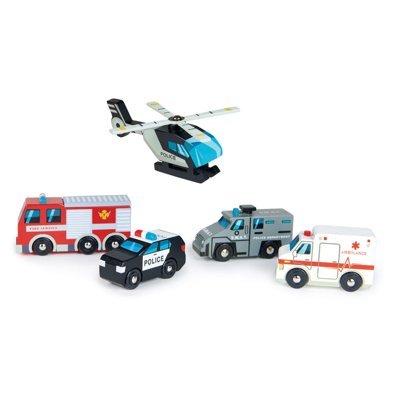 Wooden Toy Emergency Vehicles Set