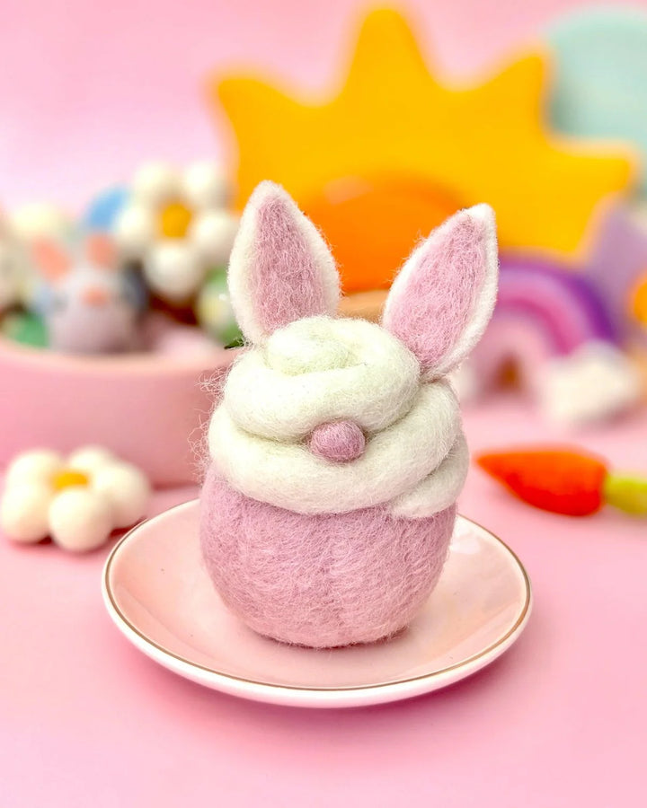 Felt Easter White Bunny with Ears Cupcake