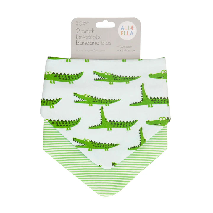 All4Ella Reversible Bandana Bibs 2 Pack - Crocodile