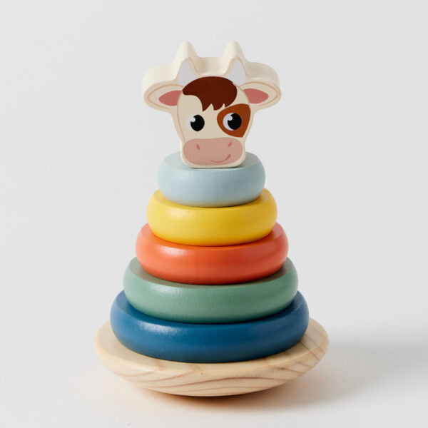 Wooden Stacking Rings Tower - Cow