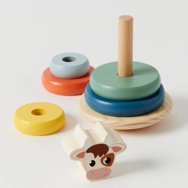 Wooden Stacking Rings Tower - Cow