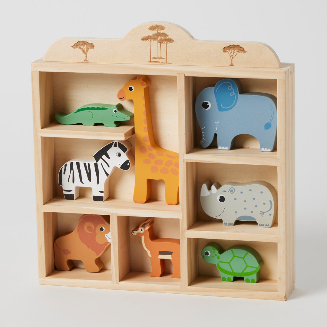 Safari Animals Wooden Set & Display Shelf