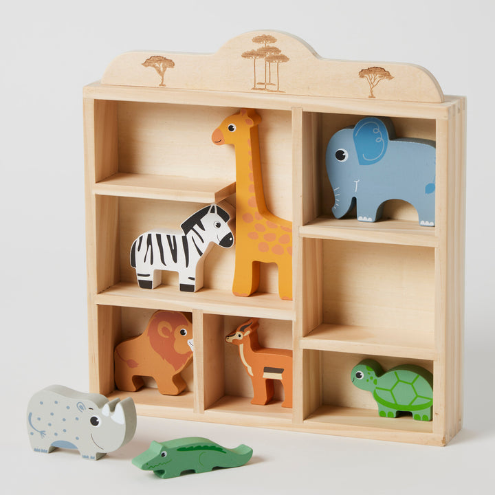 Safari Animals Wooden Set & Display Shelf