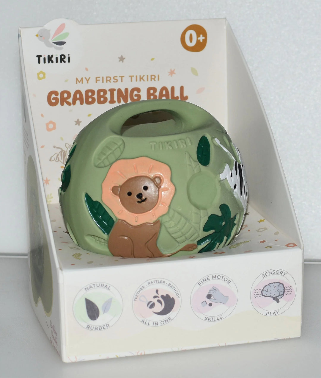 Tikiri My First Grabbing Ball Natural Rubber Toy -  Safari Green