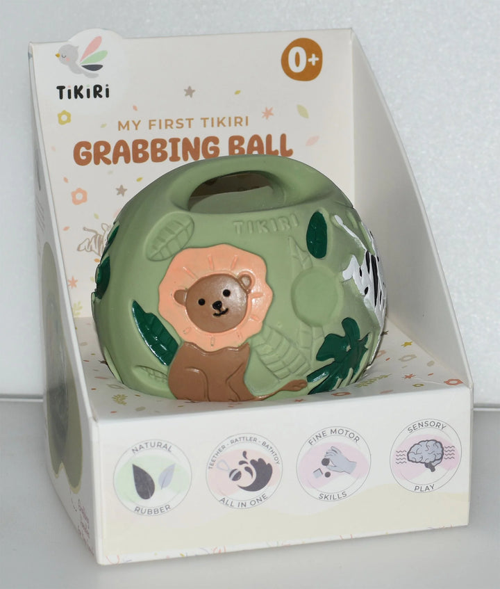 Tikiri My First Grabbing Ball Natural Rubber Toy -  Safari Green