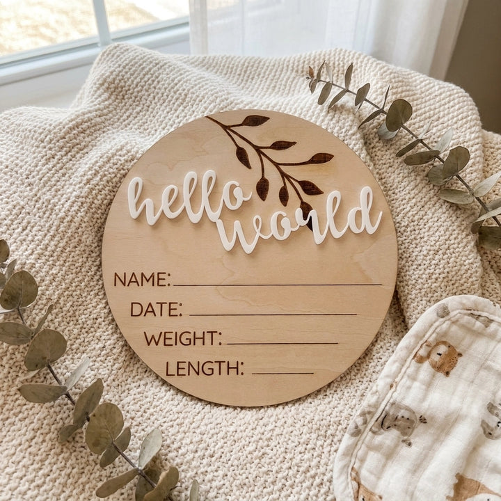 Timber Announcement Plaque - Hello World Classic