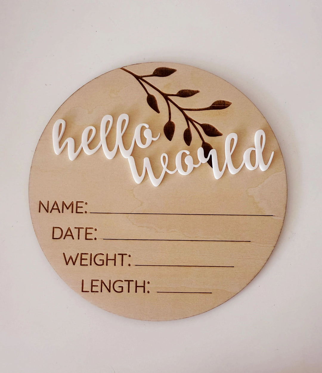 Timber Announcement Plaque - Hello World Classic