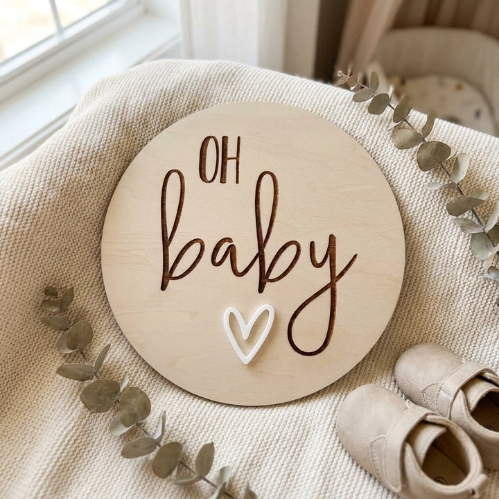 Timber Announcement Plaque - Oh Baby Heart