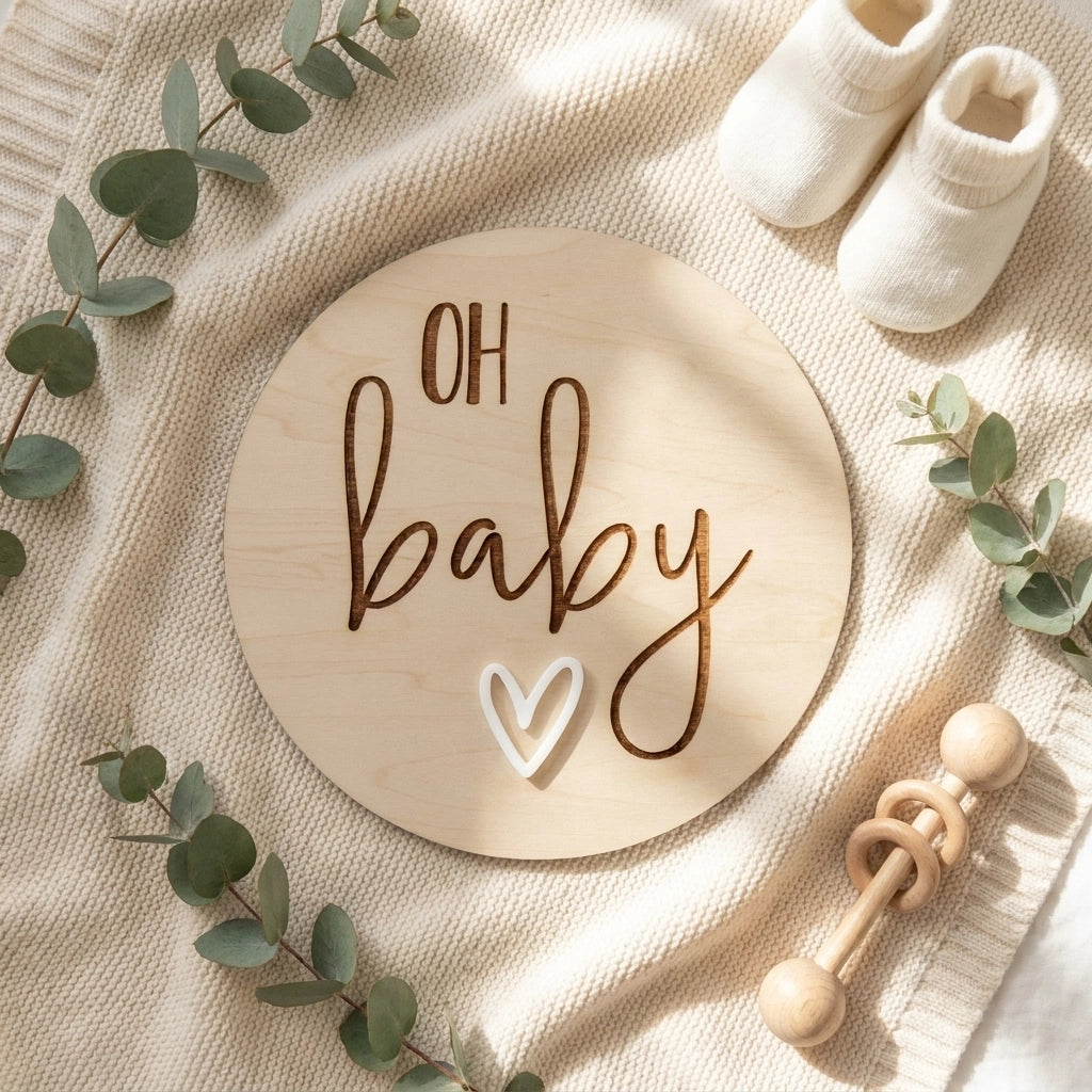 Timber Announcement Plaque - Oh Baby Heart