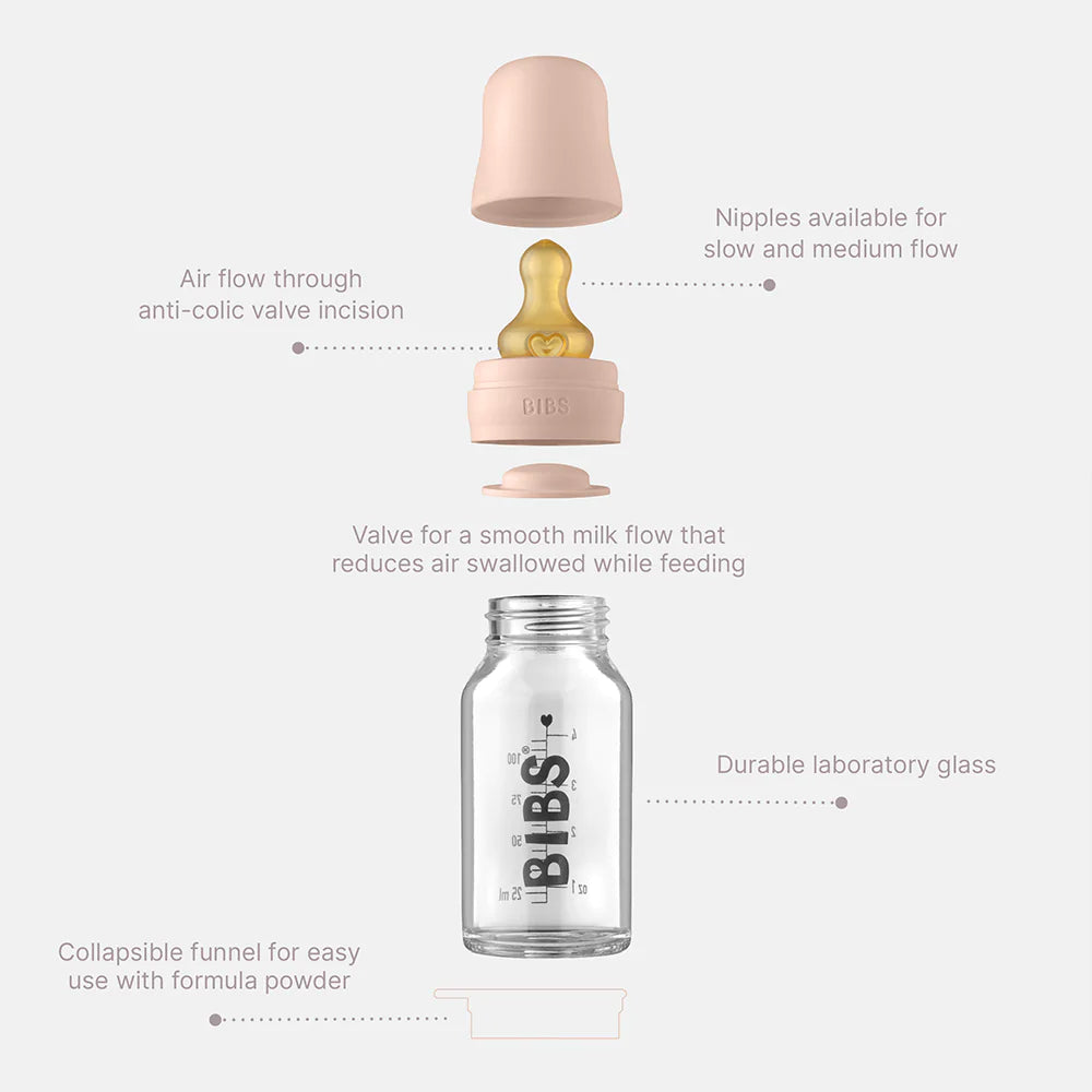 BIBS Baby Glass Bottle Complete Set 225ml | Blush