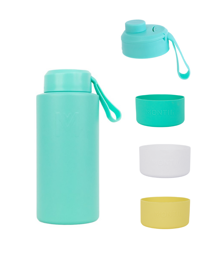 MontiiCo Fusion Flask Lid Drink Bottle | Lagoon - 1lt + Accessory Bundle Pack