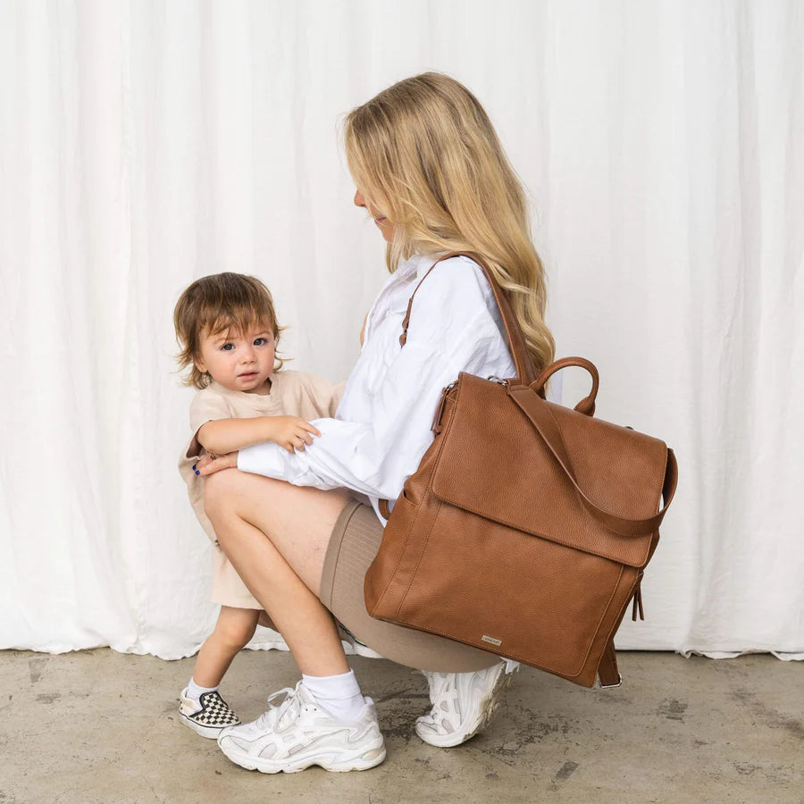 Vanchi Vegan Leather Emmy Backpack Nappy Bag Pebbled Tan The Thrifty Mumma