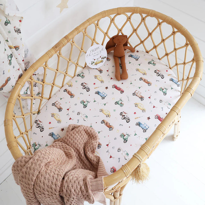 Snuggle Hunny Bassinet Sheet & Change Pad Cover - Vintage Cars