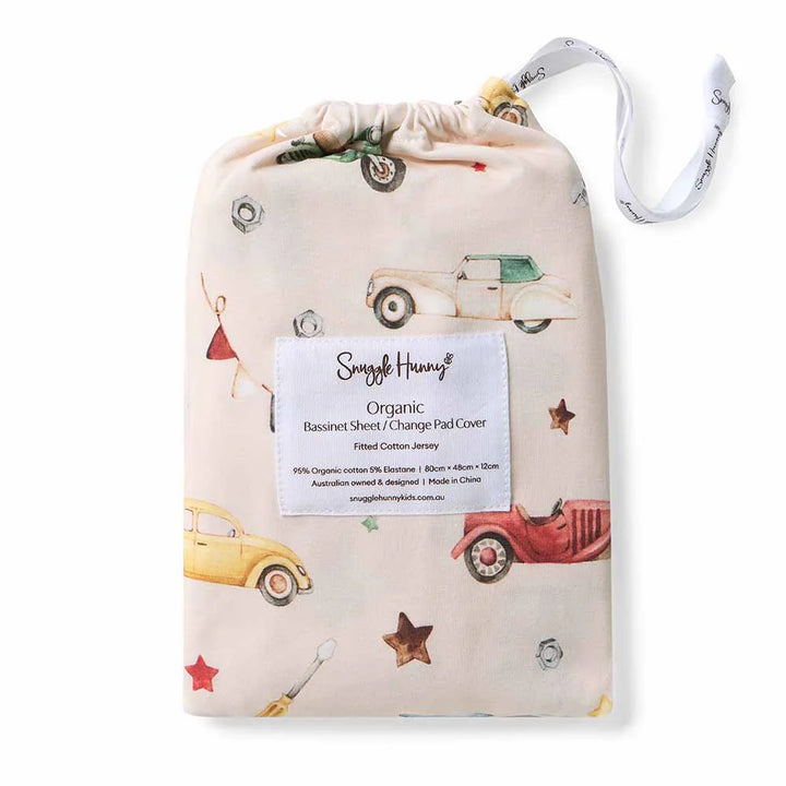 Snuggle Hunny Bassinet Sheet & Change Pad Cover - Vintage Cars
