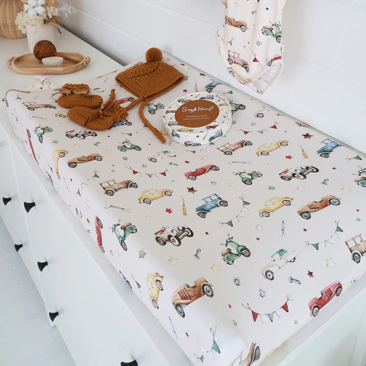 Snuggle Hunny Bassinet Sheet & Change Pad Cover - Vintage Cars