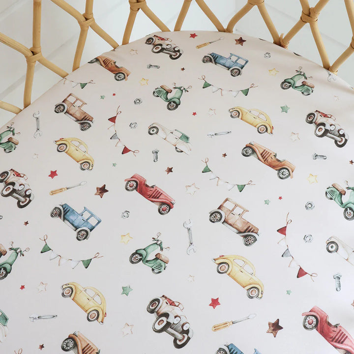Snuggle Hunny Bassinet Sheet & Change Pad Cover - Vintage Cars
